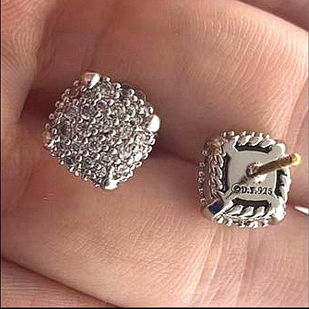 🦋David Yurman Chatelaine Sterling  Round Diamond Studded Earrings ,8 mm